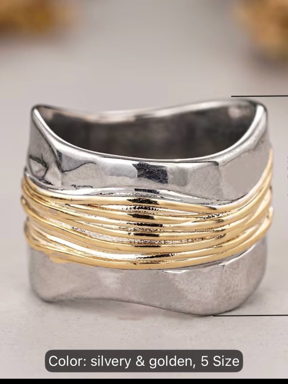 Two-Tone Silver and Gold Wrapped Band Ring — Women's Fashion Ring